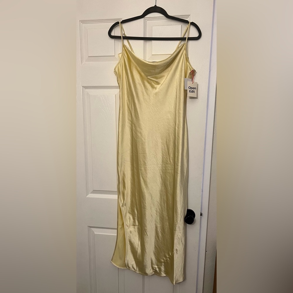 Yellow Frost Cowl Neck Satin Slipdress Open Edit